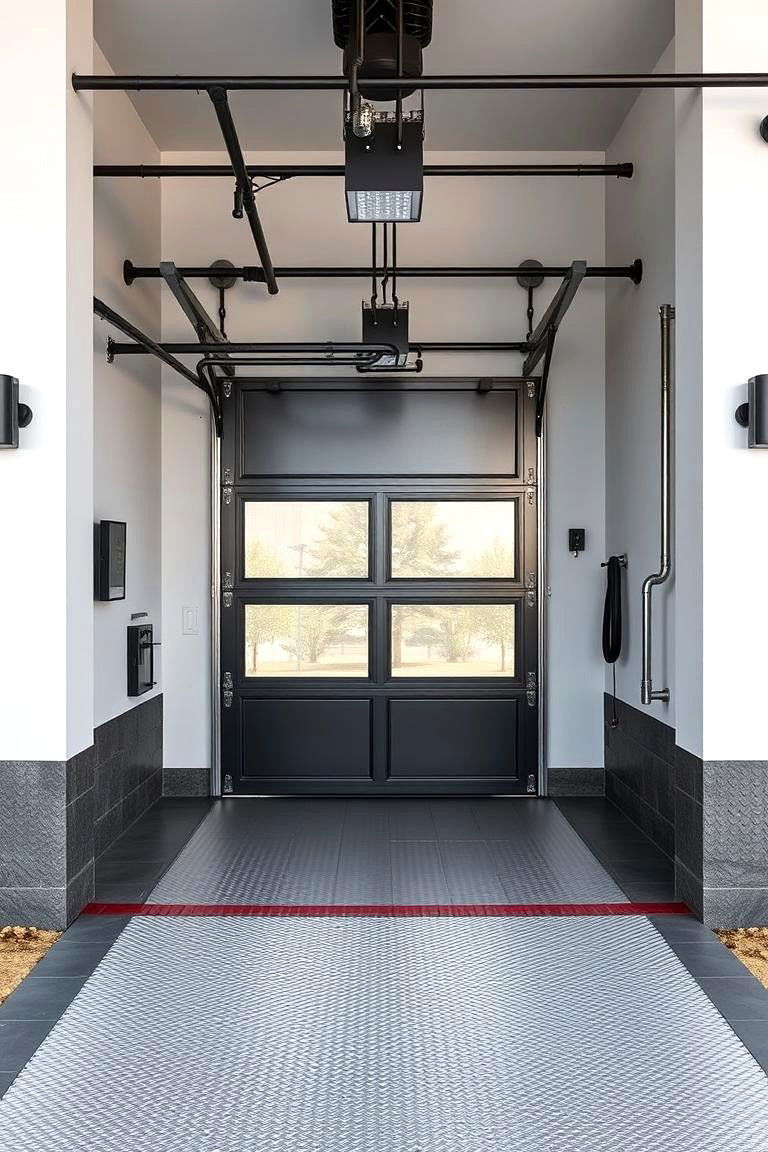 Sleek Industrial style Metal Fixtures - 24 Garage Entryway Ideas