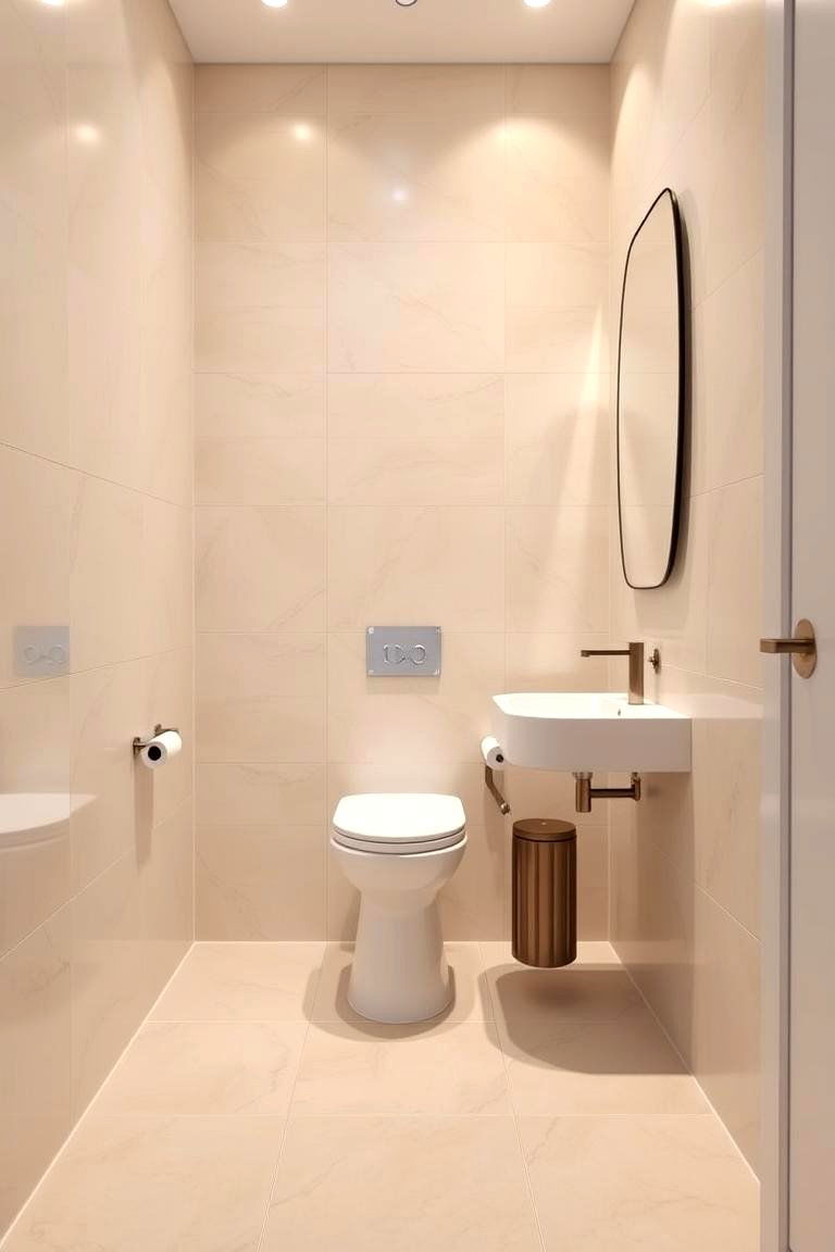 Sleek Large Format Tile Minimalism - 24 Powder Room Floor Tile Ideas