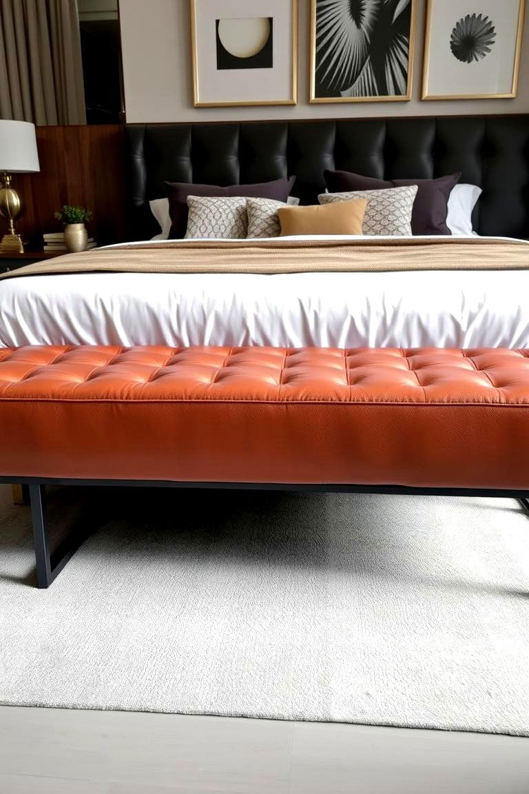 Sleek Leather Bench for a Modern Look - 24 Bedroom Bench Ideas