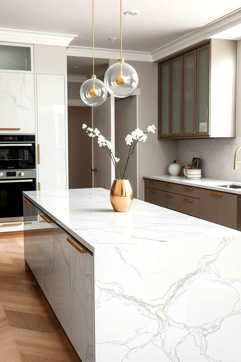 Sleek Marble and Gold Accents - 24 Kitchen Island Centerpiece Ideas