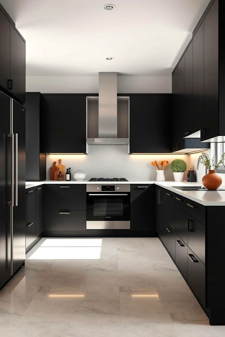 Sleek Matte Black Cabinets - 24 Black Kitchen Cabinet Ideas