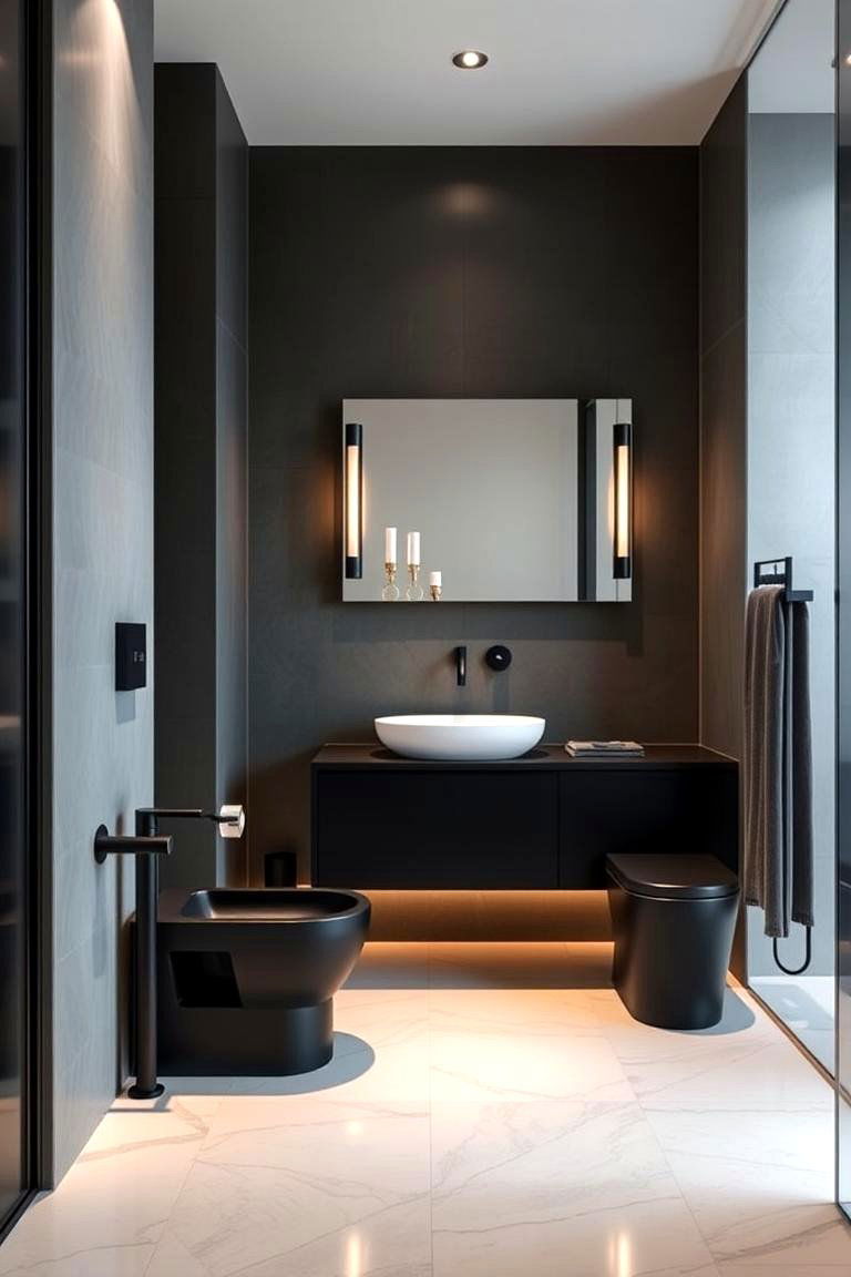 Sleek Matte Black Fixtures - 24 Black Bathroom Ideas