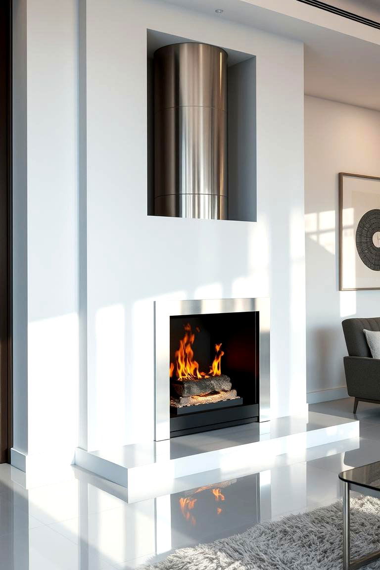 Sleek Metal Accented Corner Fireplace - 24 Corner Fireplace Ideas