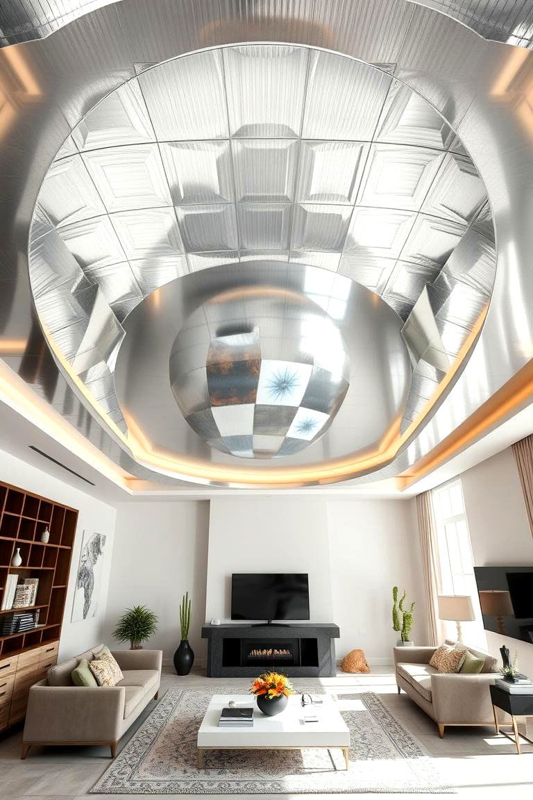 Sleek Metal Ceiling - 24 Living Room Ceiling Ideas