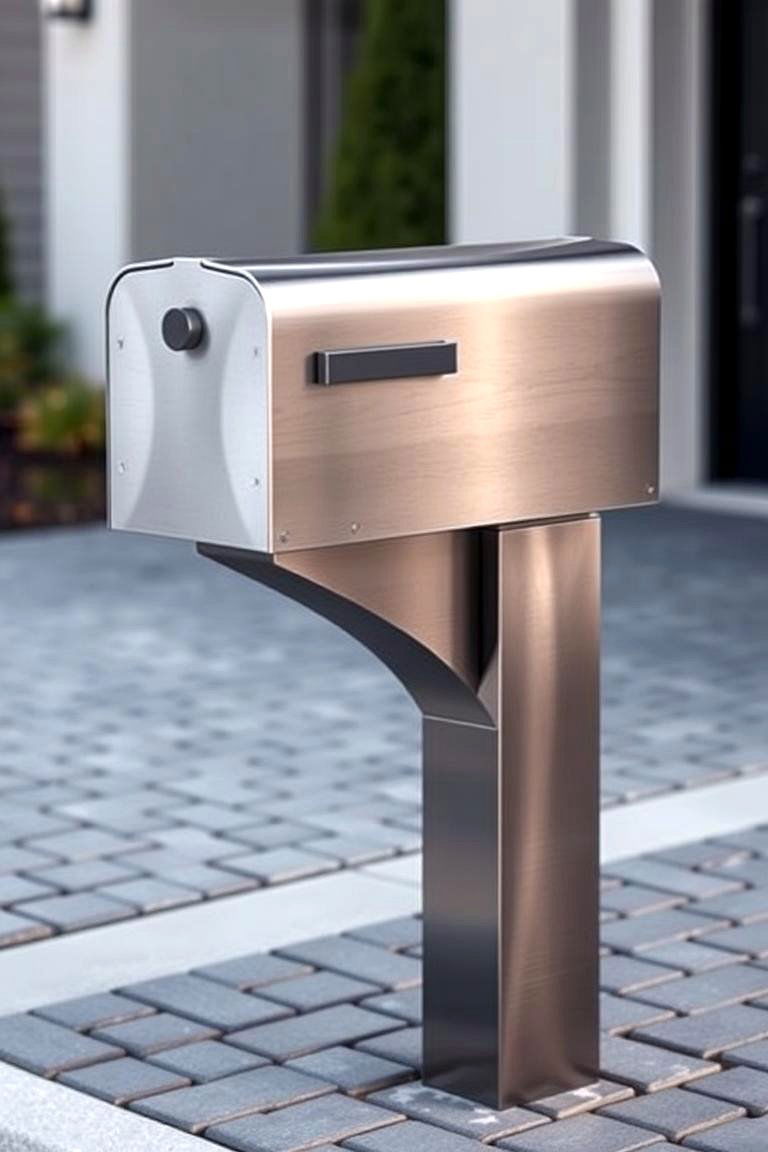 Sleek Metal Post with Modern Flair - 24 Mailbox Post Ideas