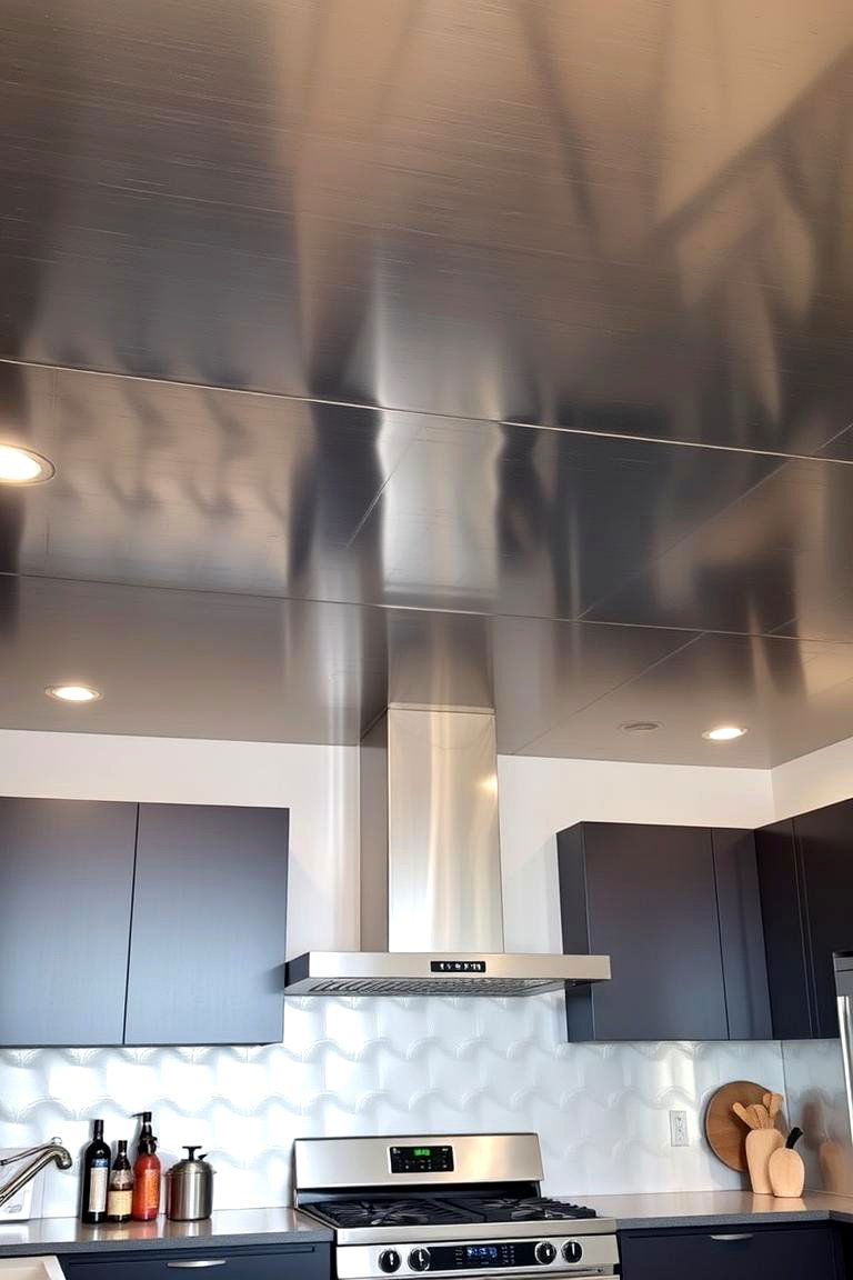 Sleek Metal Tile Ceiling - 24 Kitchen Ceiling Ideas