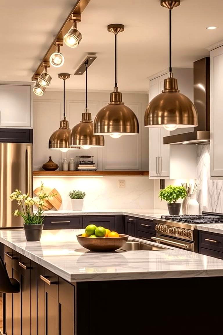 Sleek Metallic Finishes - 24 Kitchen Track Lighting Ideas