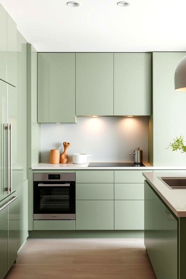 Sleek Minimalist Appeal - 24 Rustic Sage Green Kitchen Cabinets