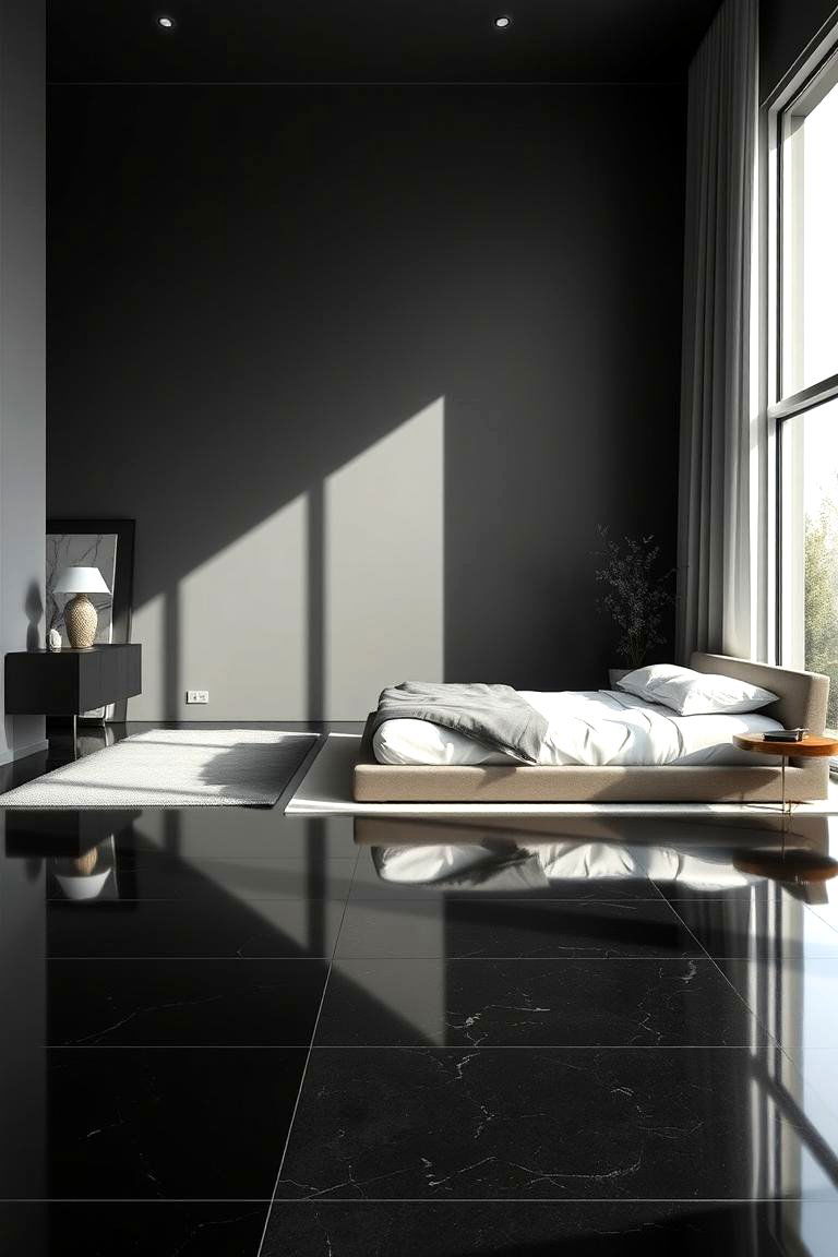 Sleek Minimalist Black Floor Bedroom - 24 Black Floor Bedroom Ideas