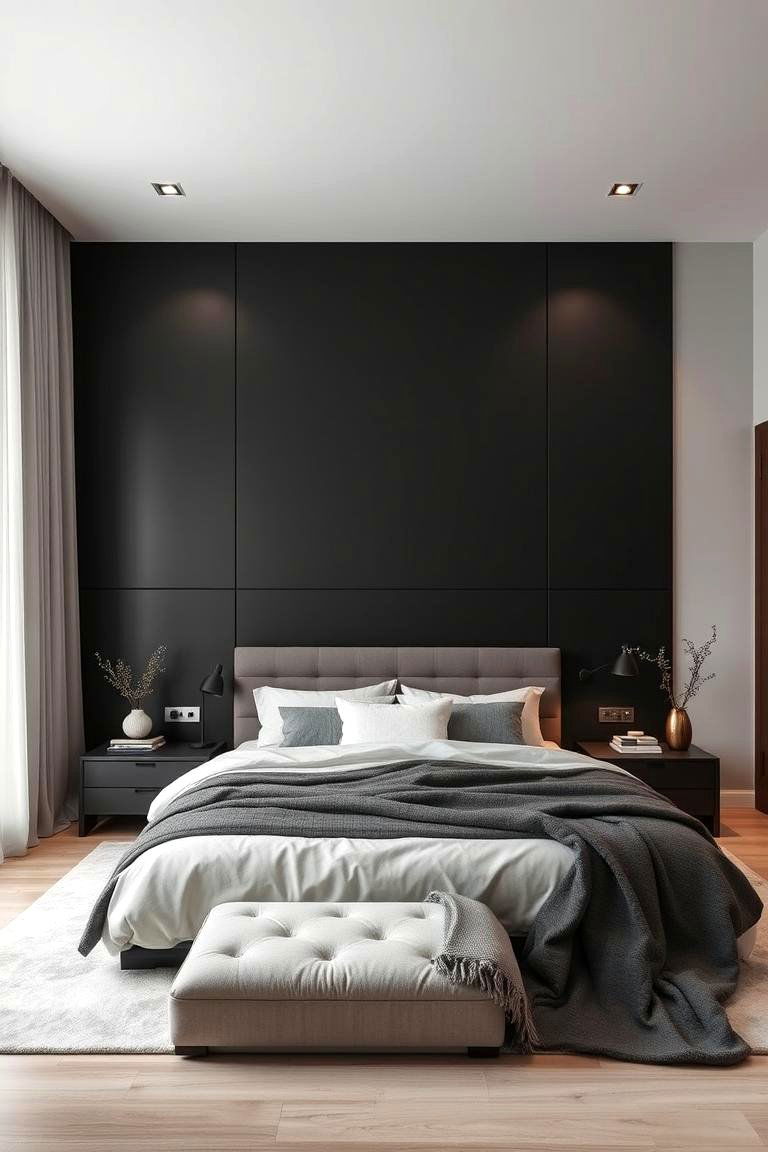 Sleek Minimalist Elegance - 24 Black Accent Wall Bedroom Ideas