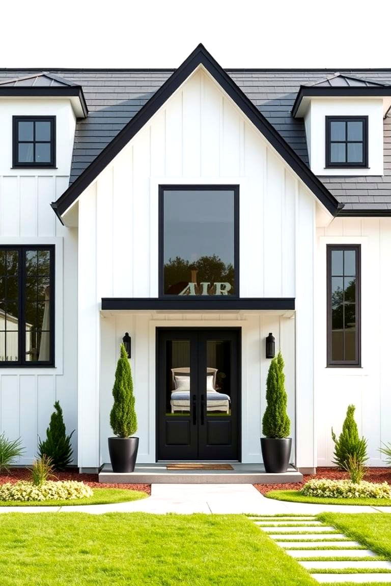 Sleek Minimalist Farmhouse - 24 White Farmhouse With Black Windows Ideas