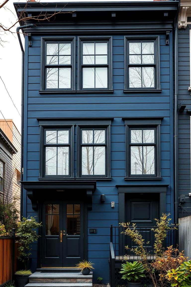 Sleek Minimalist Statement - 24 Dark Blue House With Black Trim