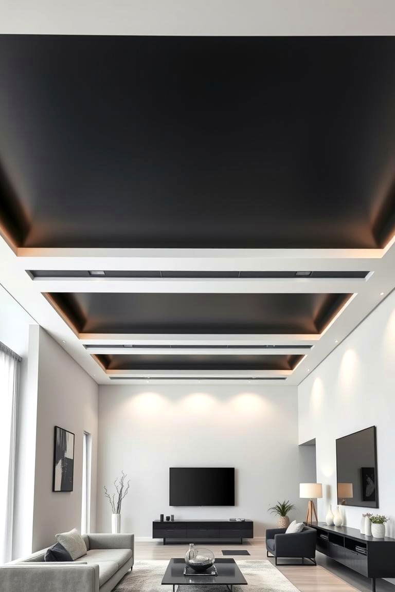 Sleek Minimalist Vibes - 24 Black Ceiling With Grey Walls