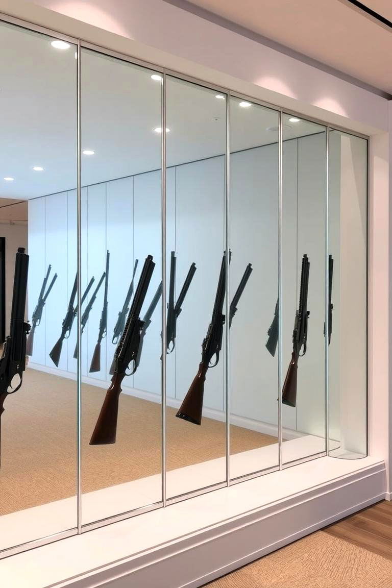 Sleek Mirror Backdrop Gun Wall - 24 Gun Wall Ideas