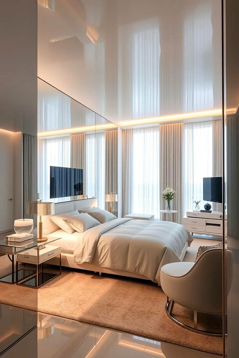 Sleek Mirror Reflections - 24 Black and White Bedroom Ideas