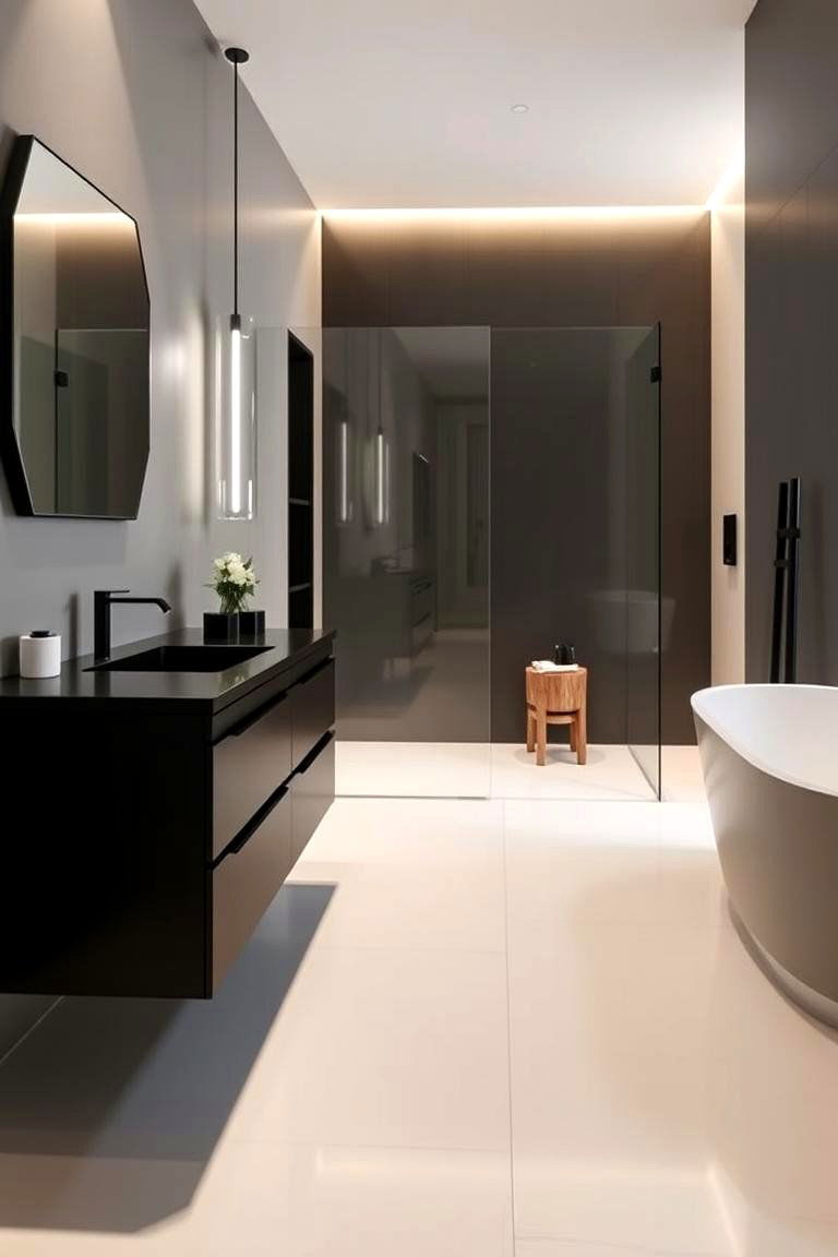 Sleek Modern Black Vanity with Minimalist Design - 24 Black Vanity Bathroom Ideas