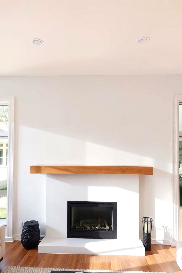 Sleek Modern Floating Wood Mantel - 24 Wood Mantel Ideas