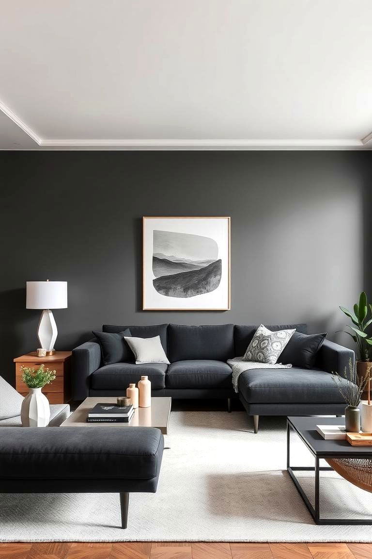 Sleek Modern Minimalism - 24 dark grey couch living room ideas