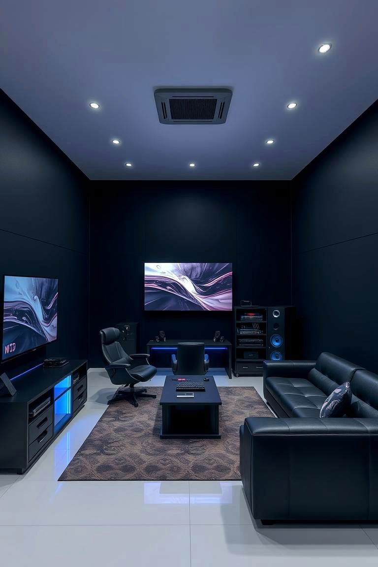 Sleek Monochrome Minimalism - 24 Black Gaming Room Ideas