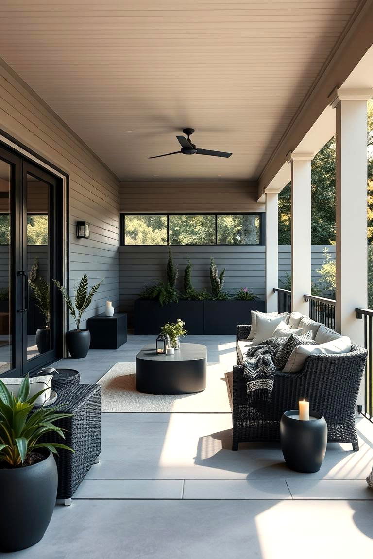 Sleek Outdoor Lounge Black Porch - 24 Black Porch Ideas