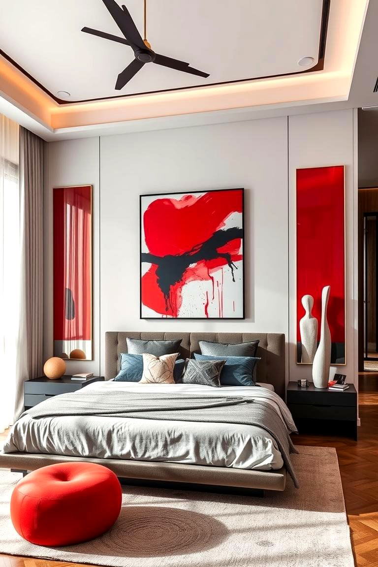 Sleek Red Modern Art - 24 Red Bedroom Ideas
