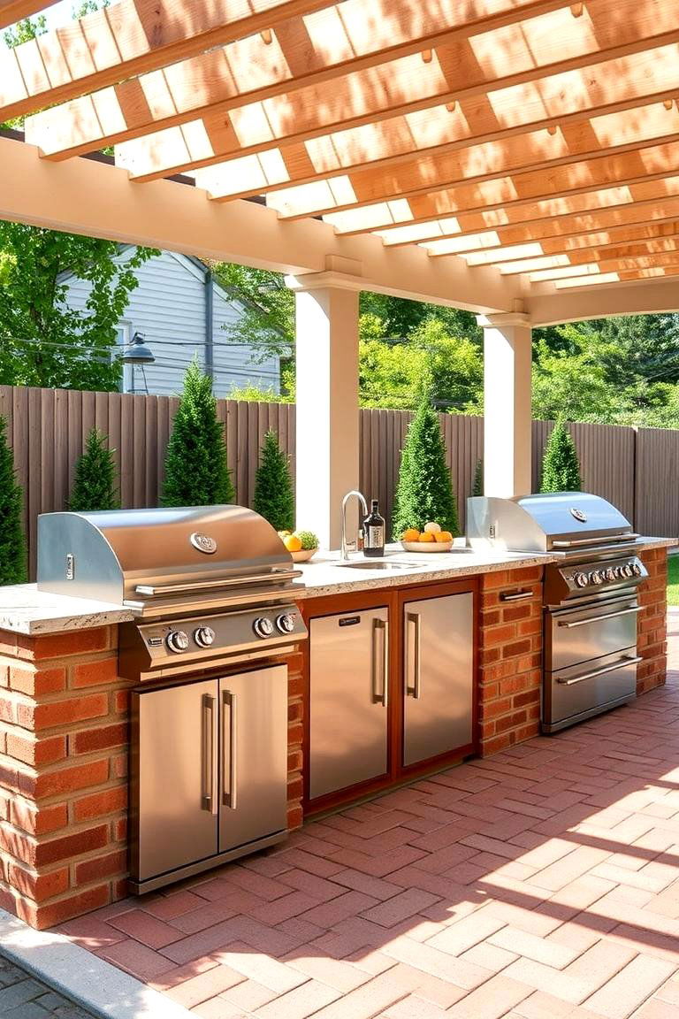 Sleek Red Paver Outdoor Kitchen - 24 Red Paver Patio Ideas