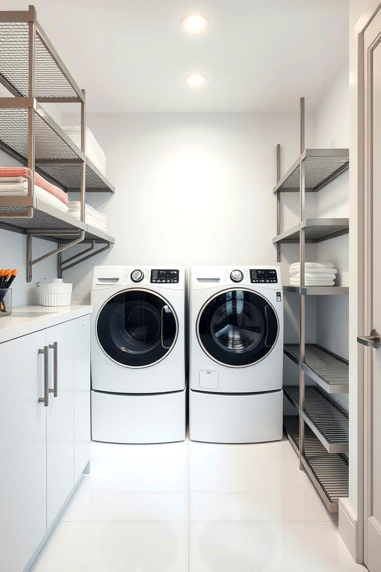 Sleek Stainless Steel Shelves - 24 Laundry Room Shelving Ideas