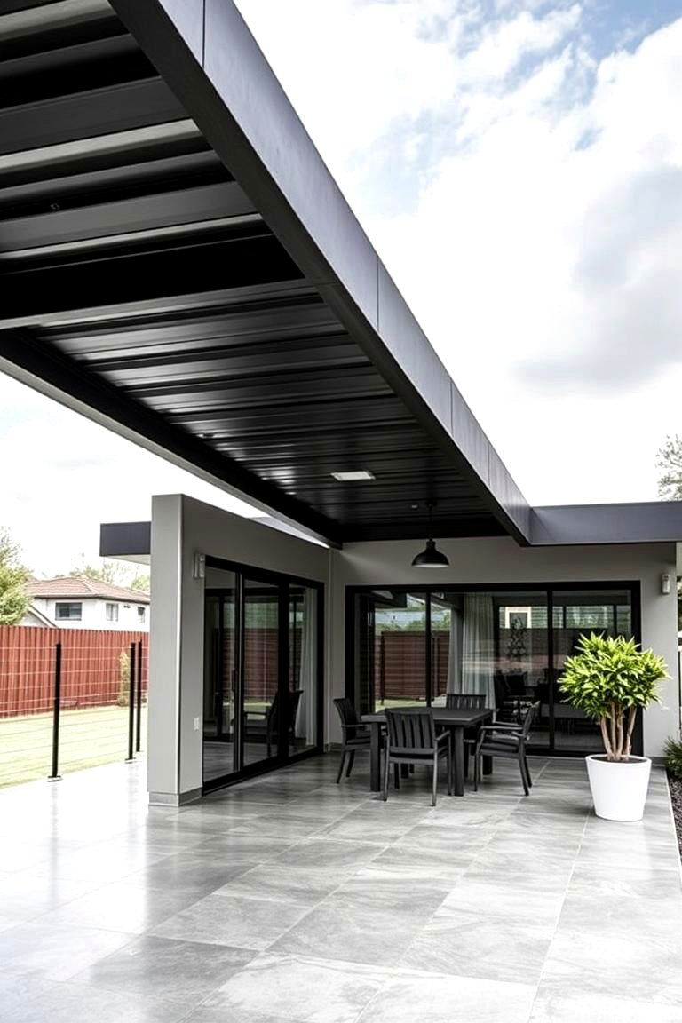 Sleek Steel Modernity - 24 Gable Patio Roof Design Ideas