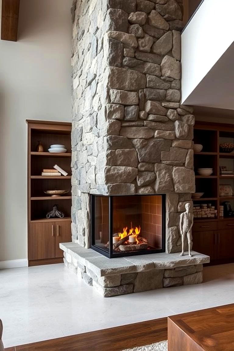 Sleek Stone Accent - 24 Double-sided Fireplace Ideas
