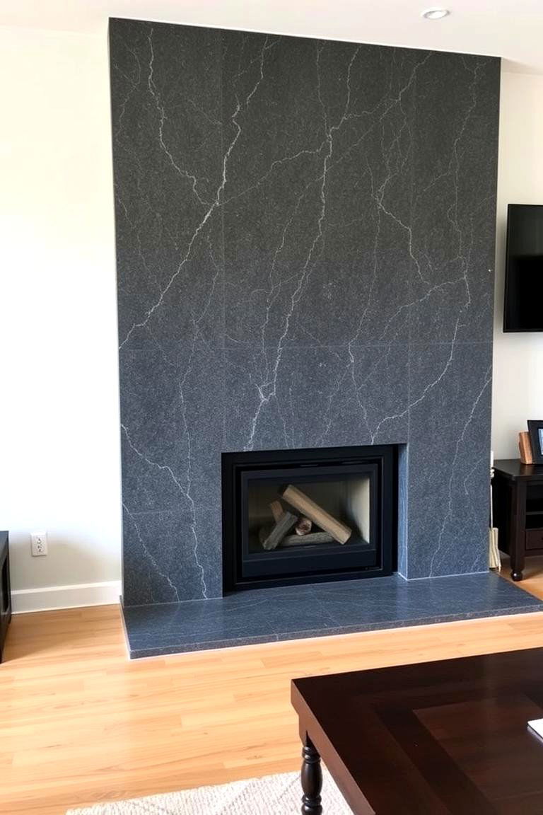 Sleek Stone Slab - 24 Wood Stove Surround Ideas