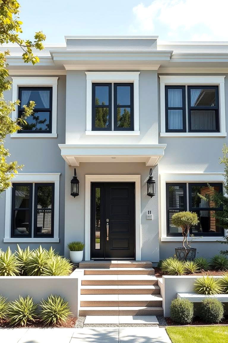 Sleek Urban Retreat - 24 Light Grey House With White Trim Design Ideas