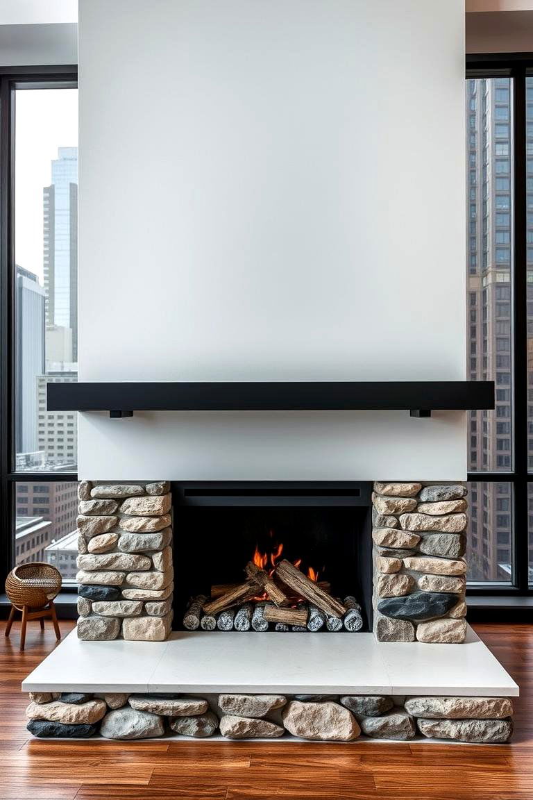 Sleek Urban Stacked Stone Look - 24 Stacked Stone Fireplace Ideas