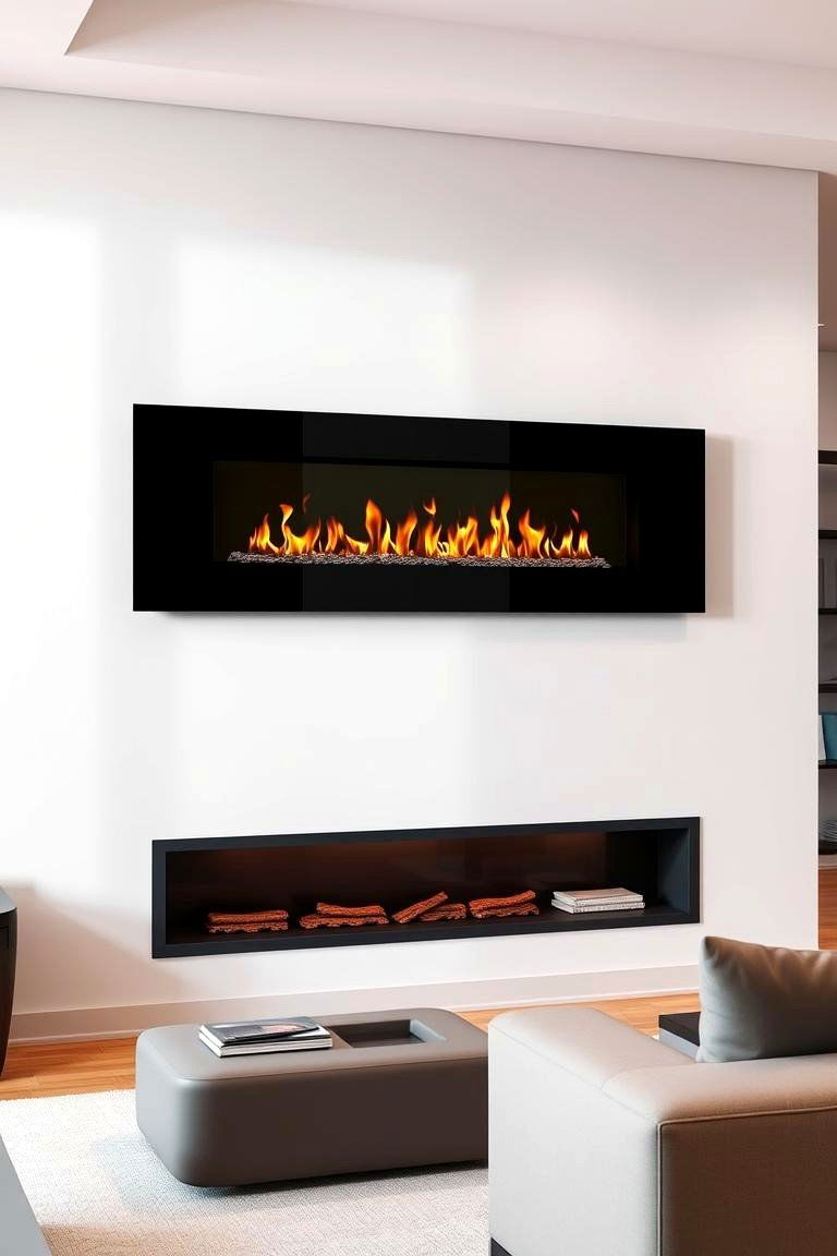 Sleek Wall Mounted Fireplace - 24 Modern Fireplace Ideas