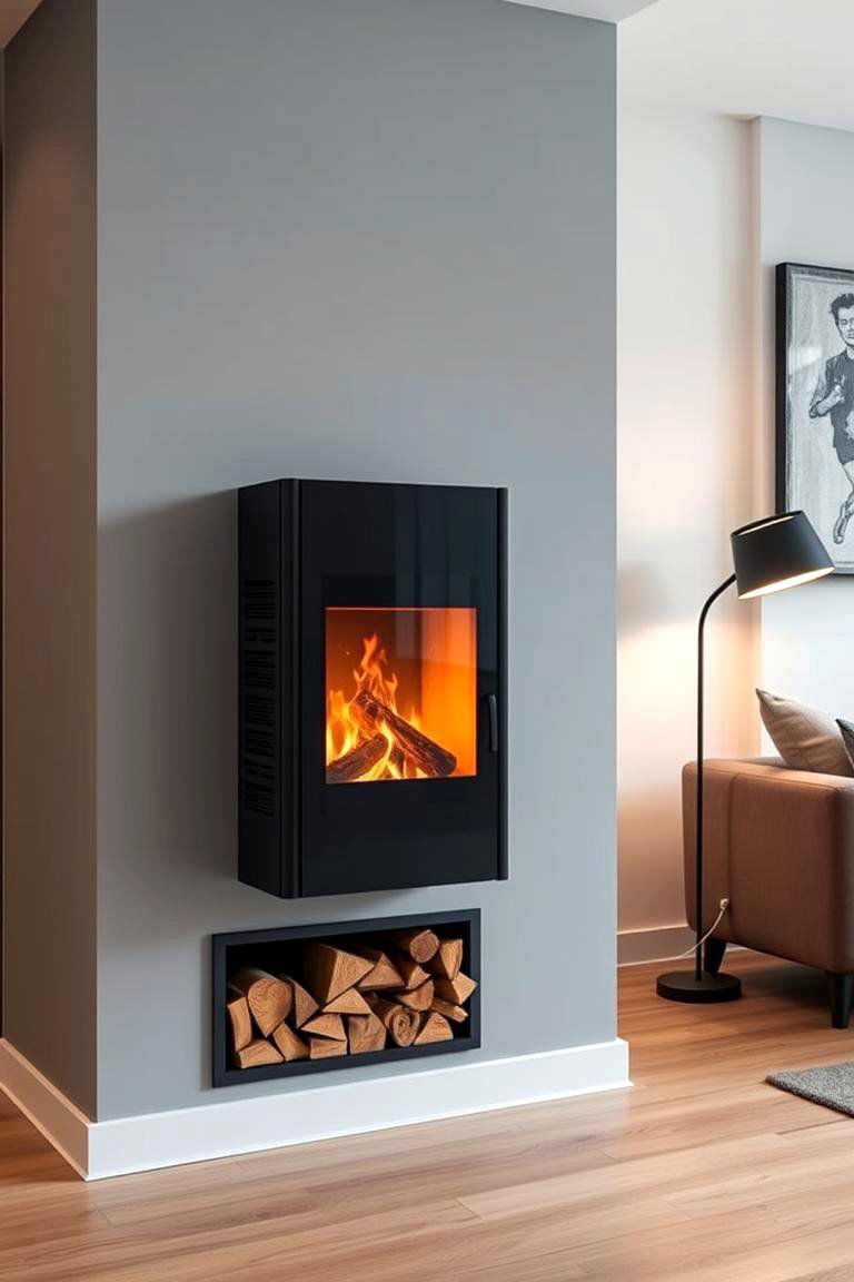 Sleek Wall Mounted Log Burner - 24 Log Burner Ideas