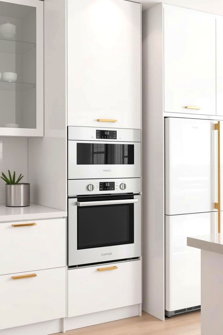 Sleek White Appliances with Gold Detailing - 24 White and Gold Kitchen Ideas