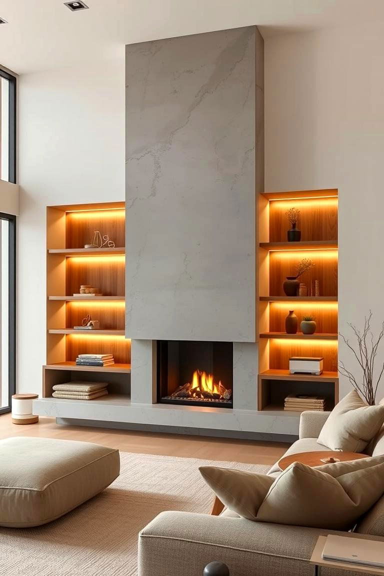 Sleek and Minimalist Concrete Fireplace - 24 Living Room Fireplace Ideas
