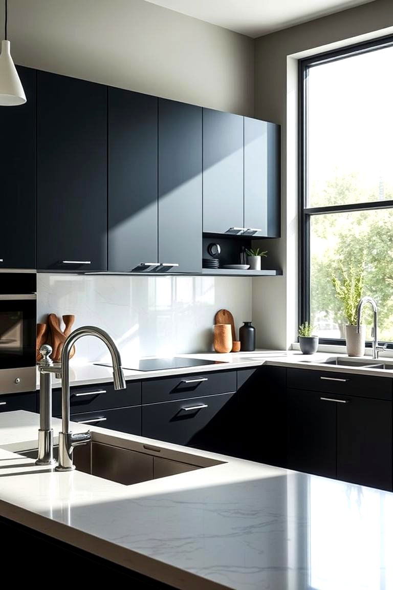 Sleek and Modern All Black Kitchen - 24 Kitchens With Black Cabinets