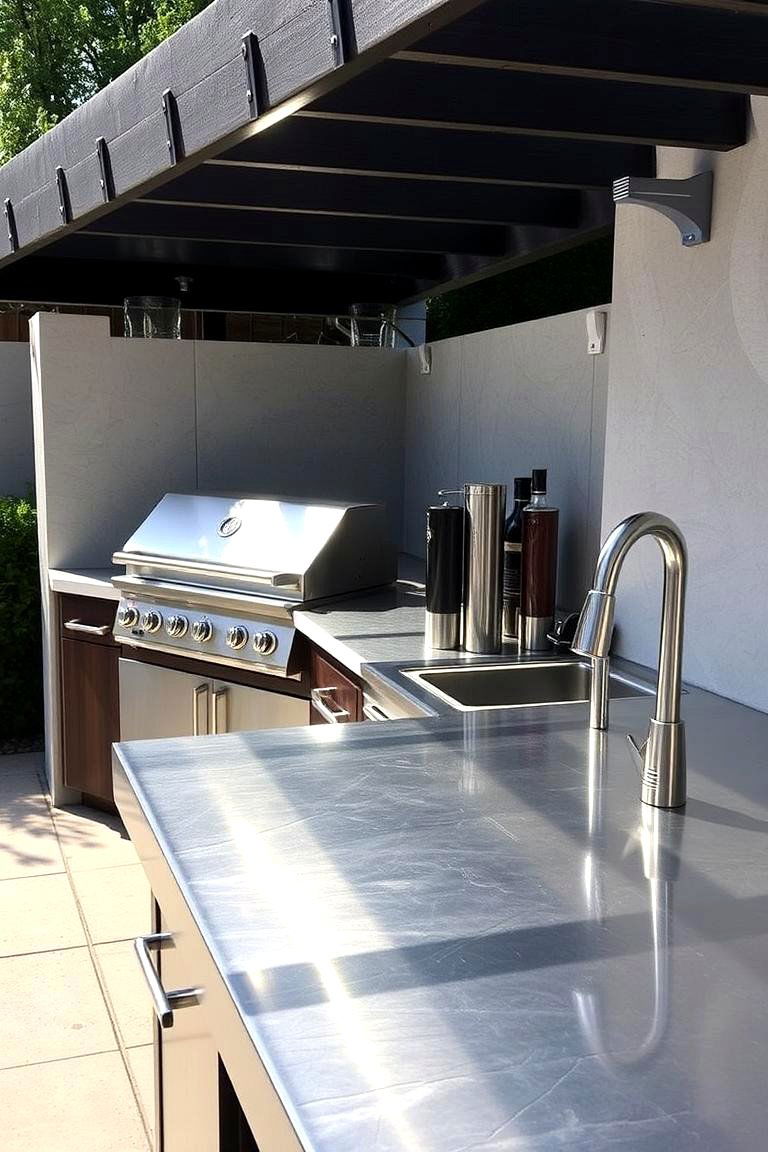 Sleek and Modern Stainless Steel - 24 Outdoor Countertop Ideas