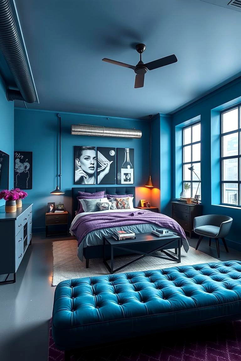 Sleek and Urban - 24 Blue and Purple Bedroom Ideas