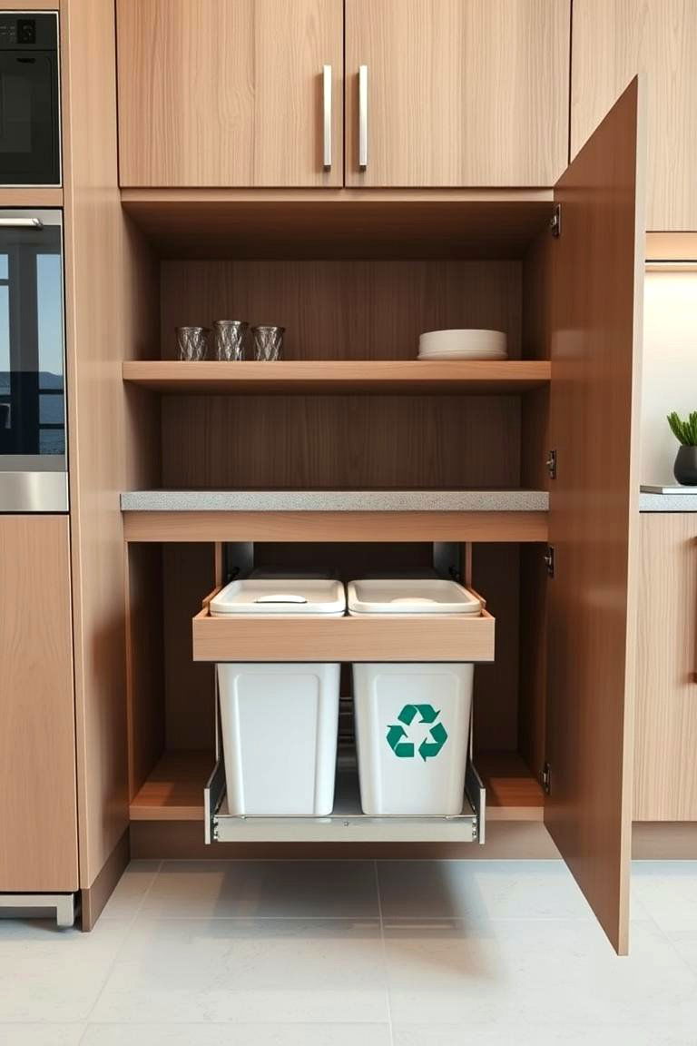 Slide Out Trash and Recycling Bins for Neatness - 24 cabinet storage ideas
