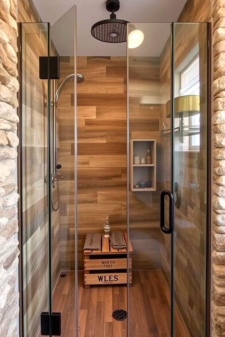 Sliding Barn Door Style Shower Enclosure - 24 Rustic Walk-in Shower Ideas