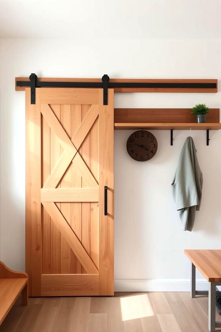 Sliding Barn Door for a Farmhouse Feel - 24 Farmhouse Mudroom Ideas