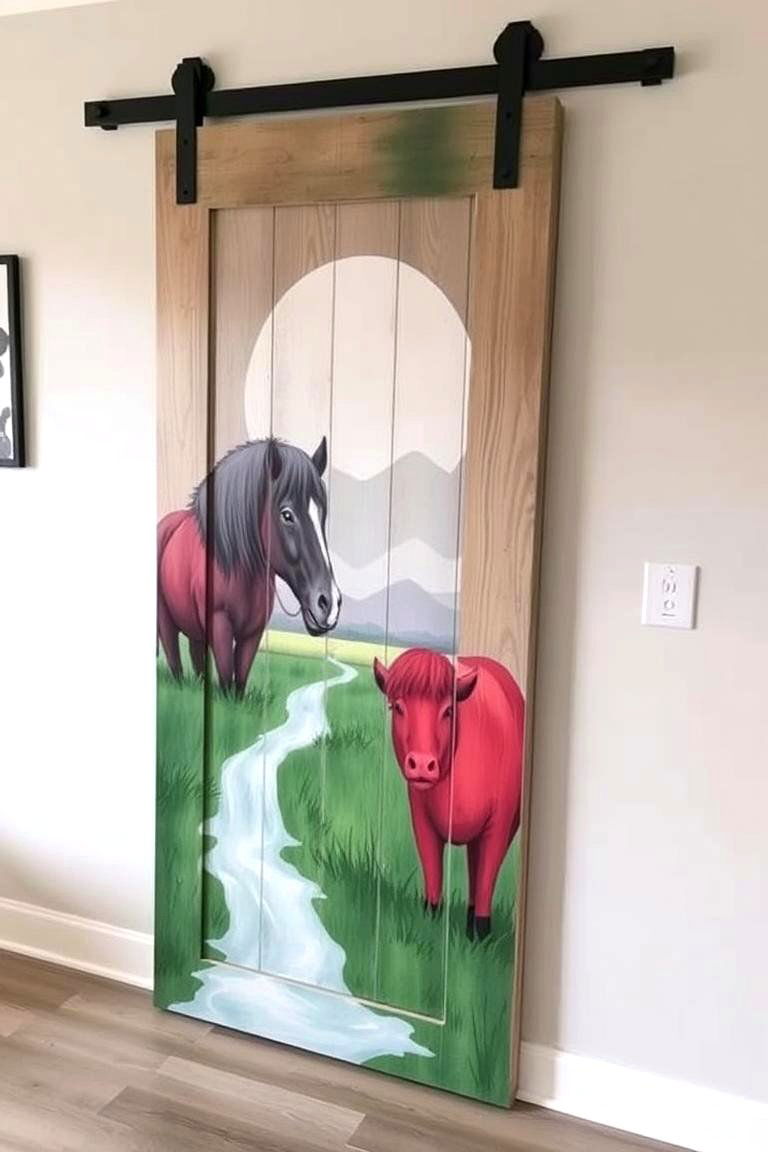 Sliding Barn Door with Custom Artwork - 24 Bathroom Barn Door Ideas