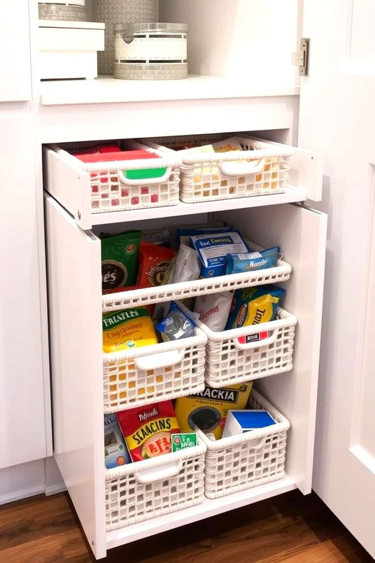 Sliding Basket Drawers for Small Items - 24 Kitchen Pantry Ideas