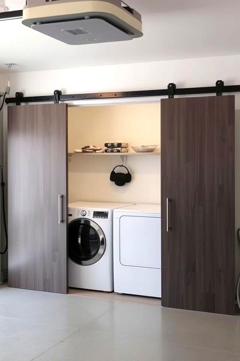 Sliding Door Privacy Solution - 24 Garage Laundry Room Ideas