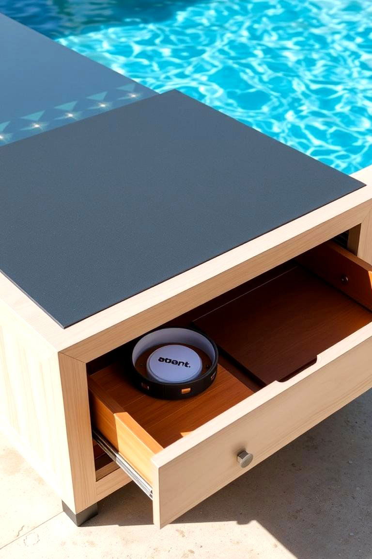 Sliding Drawer Storage in Poolside Furniture - 24 Pool Storage Ideas