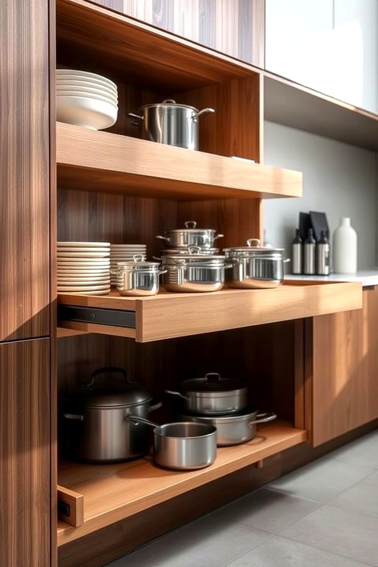 Sliding Shelf with Adjustable Compartments - 24 Blind Corner Kitchen Cabinet Ideas
