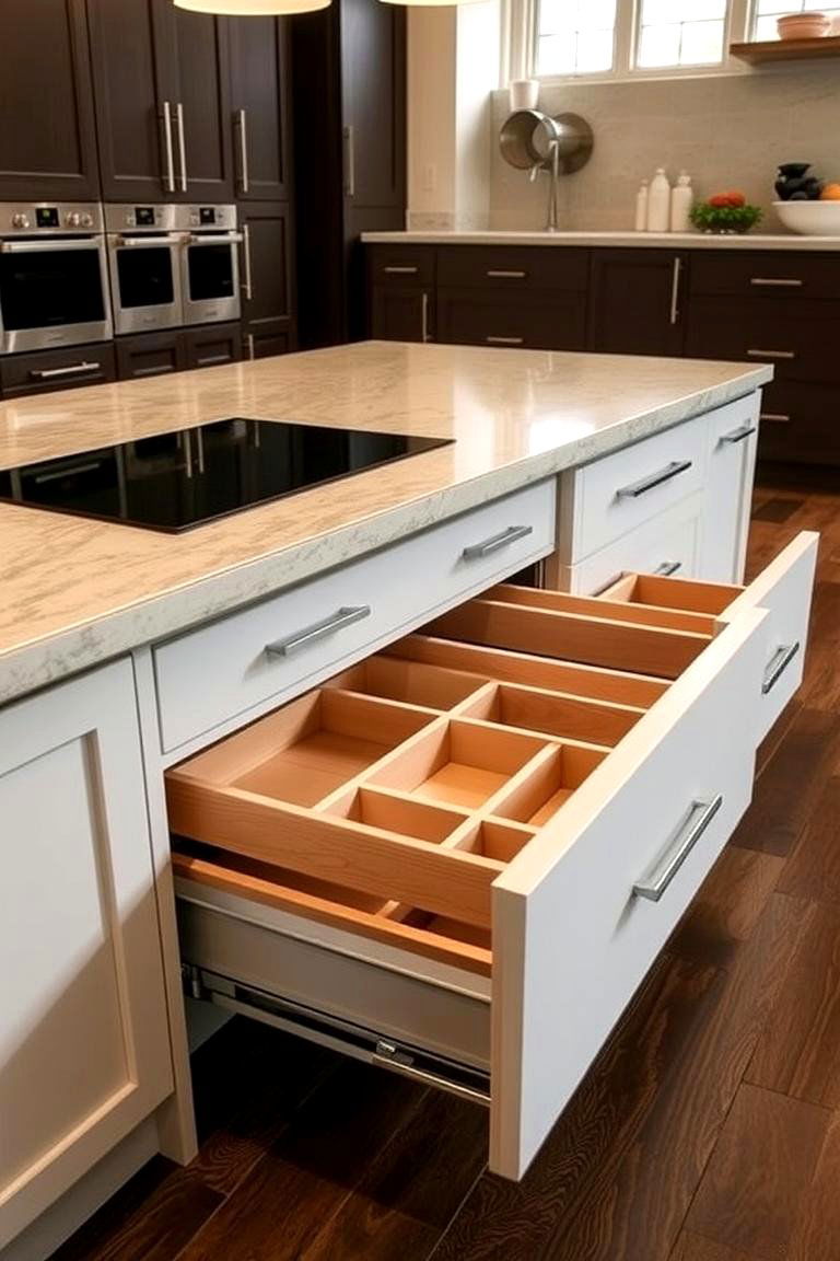 Sliding Under Island Drawers - 24 Kitchen Island Storage Ideas