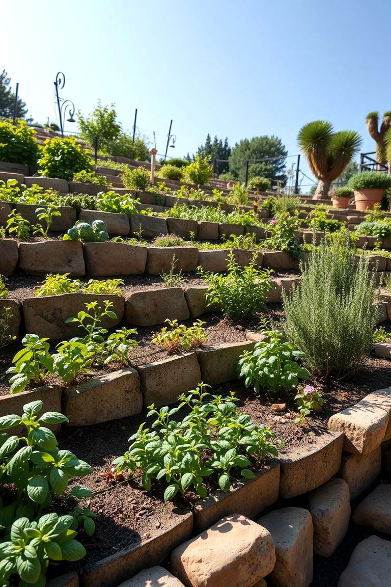 Slope Integrated Herb Garden - 24 Sloped Garden Ideas