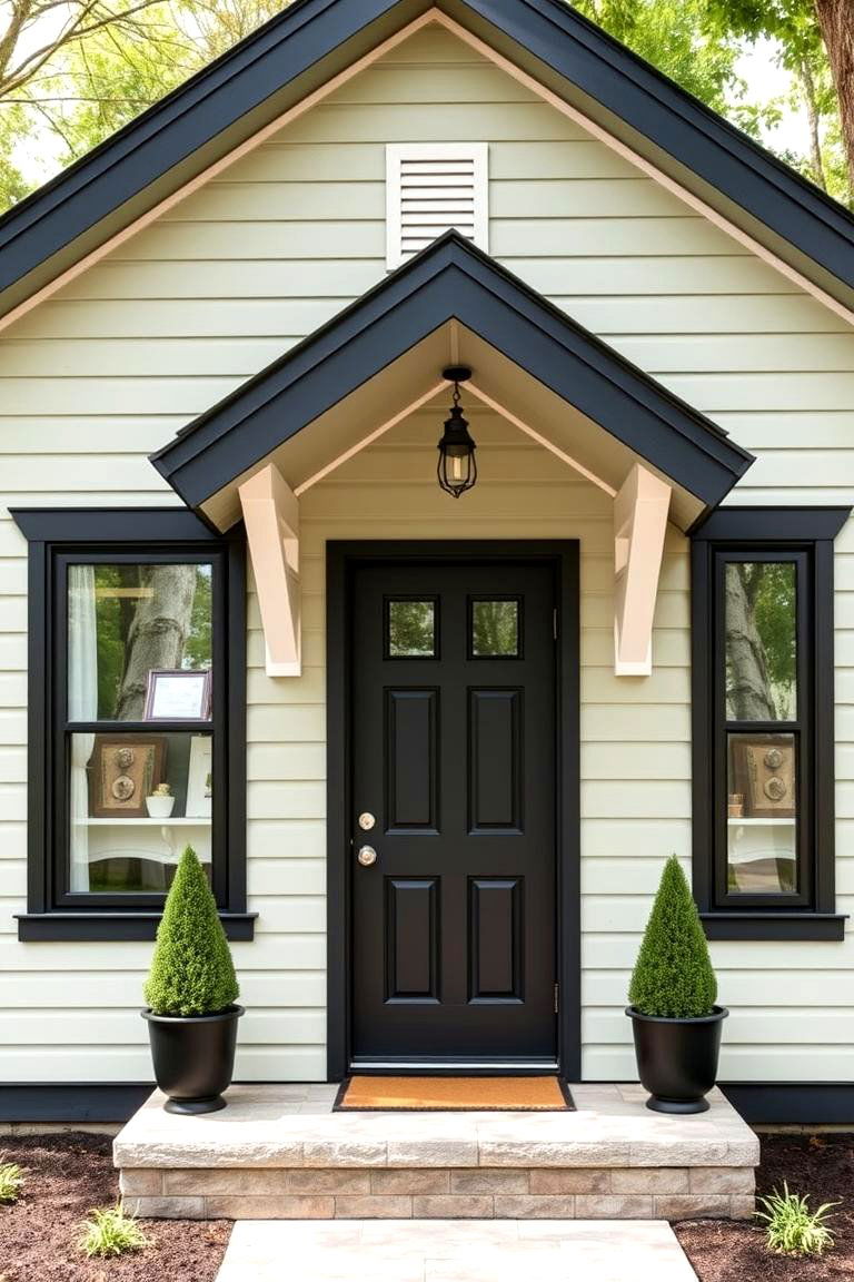 Small Cottage Entryway Focus - 24 Sage Green House With Black Trim Ideas